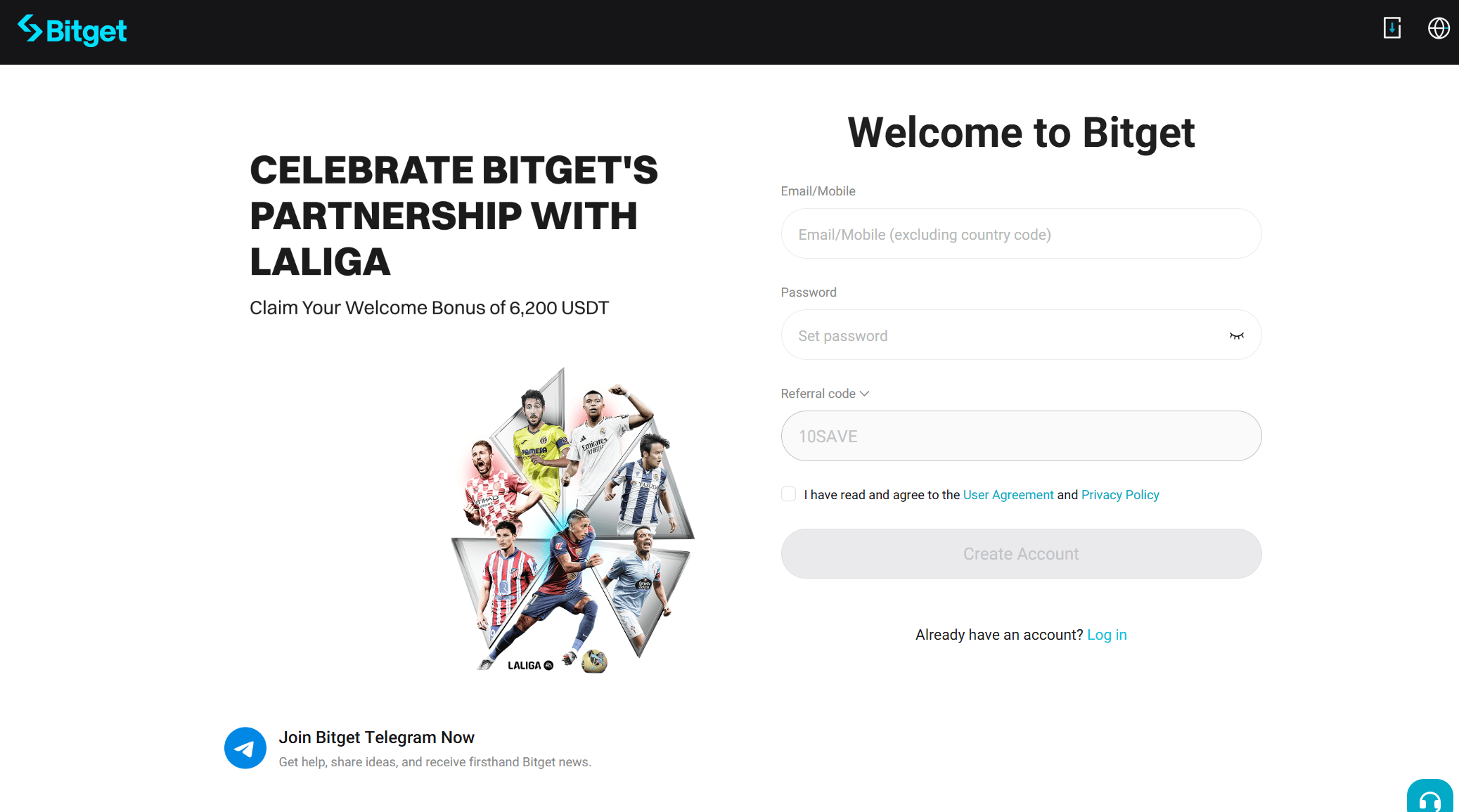 Bitget referalni kod unesen pri registraciji